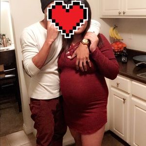 knit burgundy fitted dress